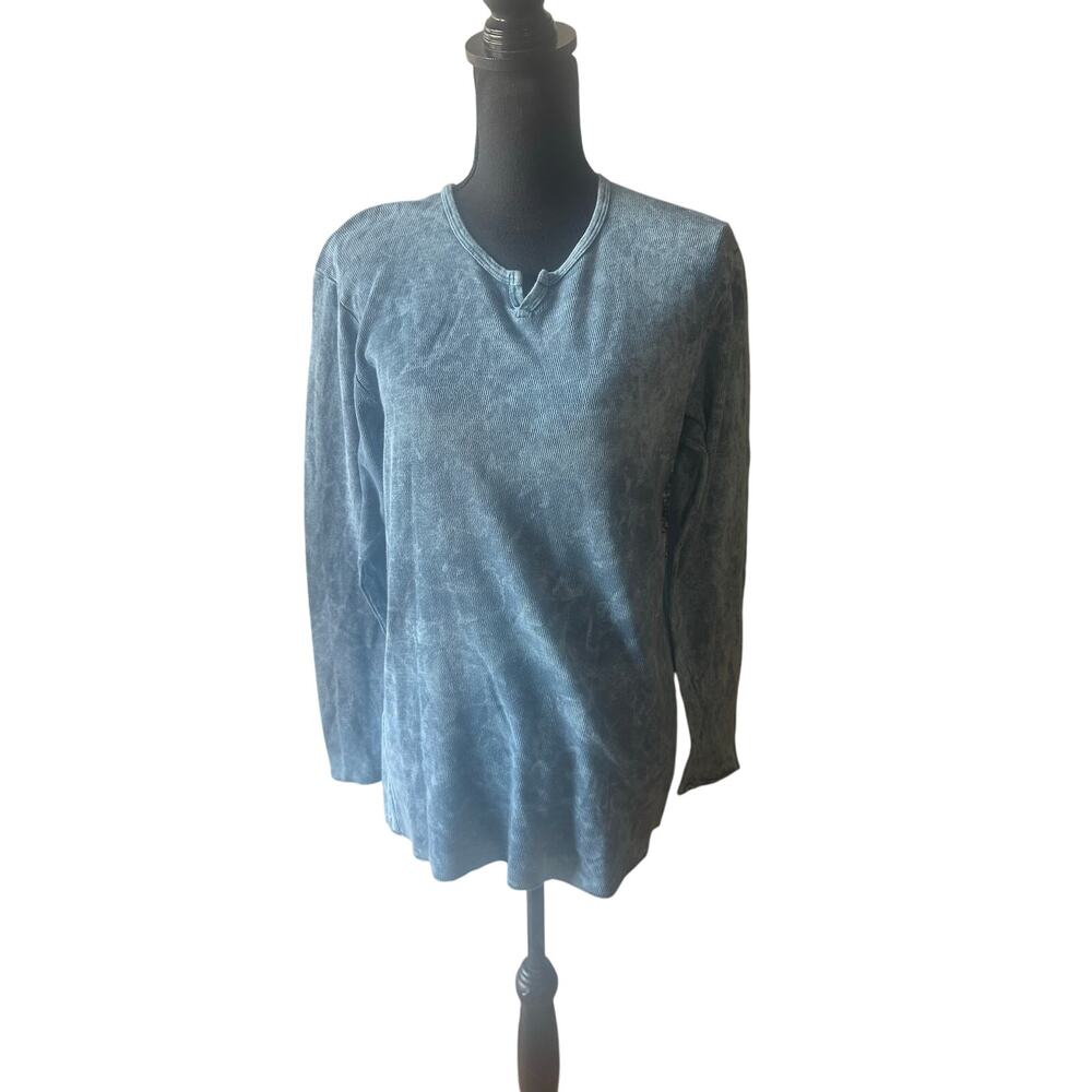 Age of Wisdom Blue V-Neck Tunic-Style Shirt – Men’s Casual Top